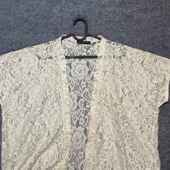 Becool Womens Bajee Collection Shrug Shaw Off White Floral Cap Sleeve Fringe SM - Picture 4 of 7